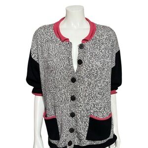 ⭐️Cotton Country Color Block 100% Cotton Black Pink Cardigan Sz-Large (F…